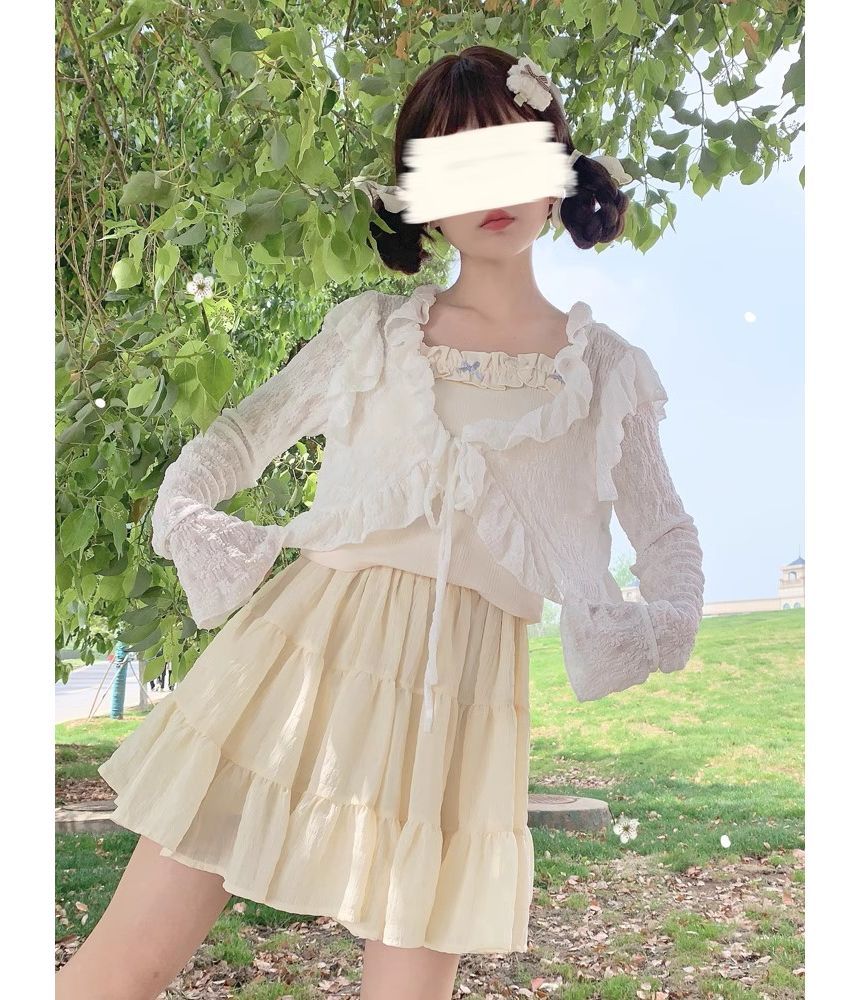 Pachelbel - Lange mouwen V-hals effen geplooide crop top met trekkoord