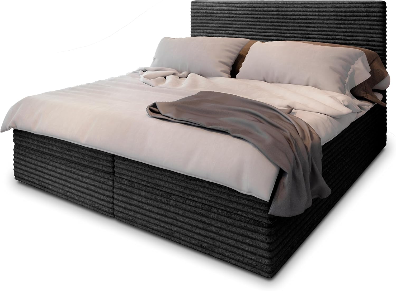 Masseno Boxspringbett PISA 180x200 cm Komplett-Set mit Matratze und Topper, Polsterbett mit Zwei Bettkästen -Schwarz, TILIA 100