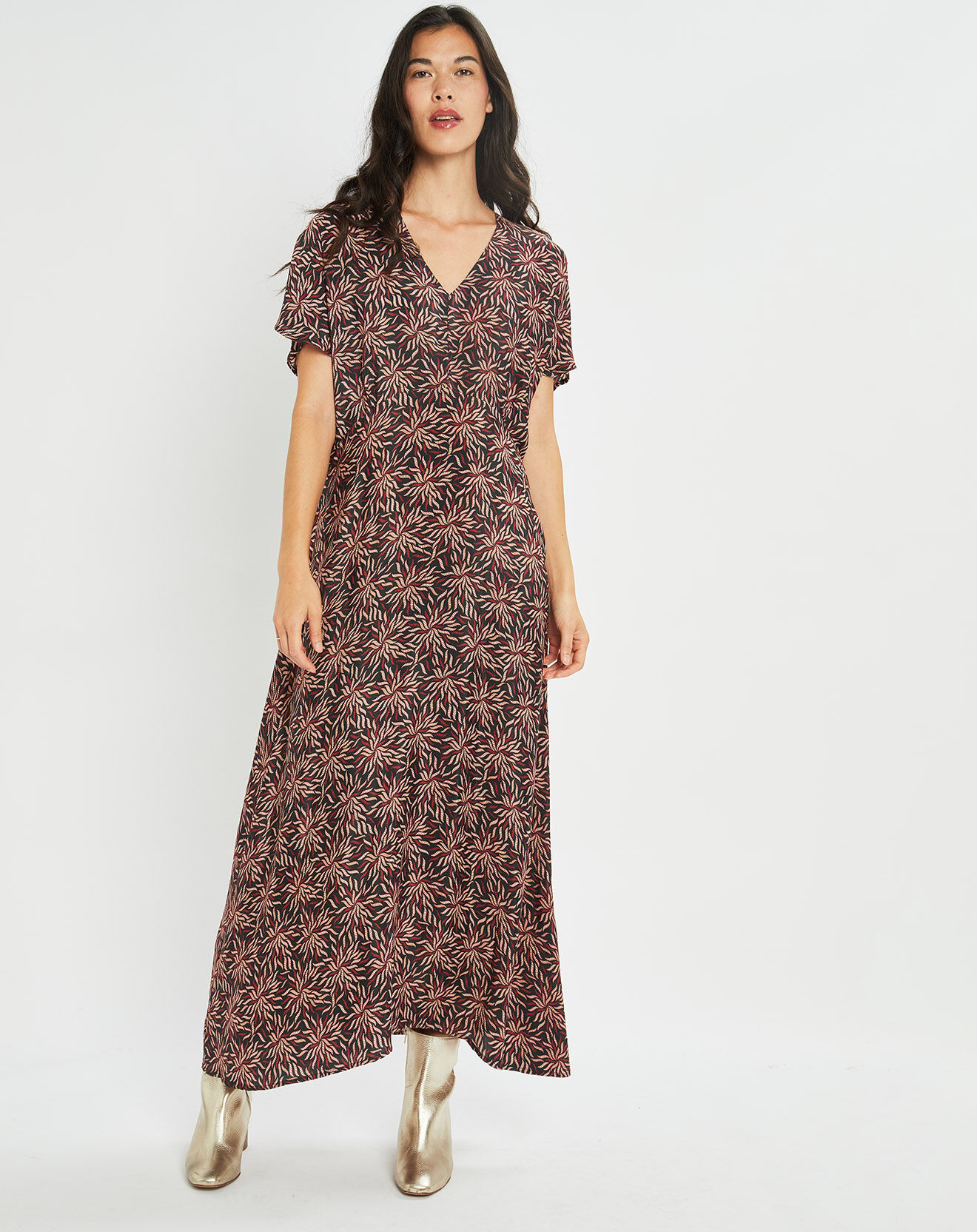 Lauren Vidal Robe en Soie mélangée Soan imprimée étoile rouge/noir