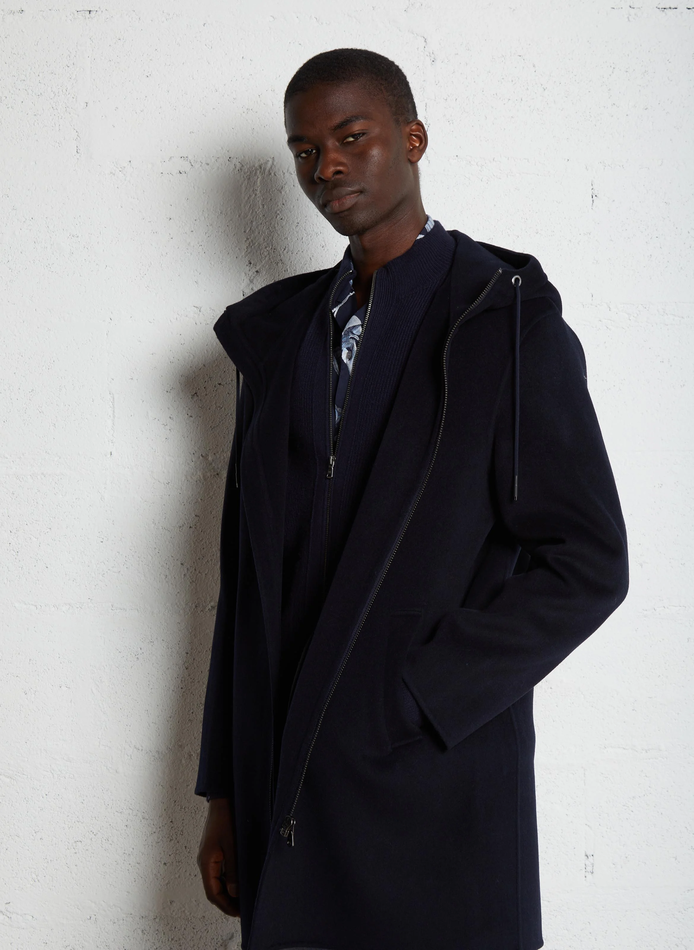 Manteau ample à capuche en laine mélangée | Bleu