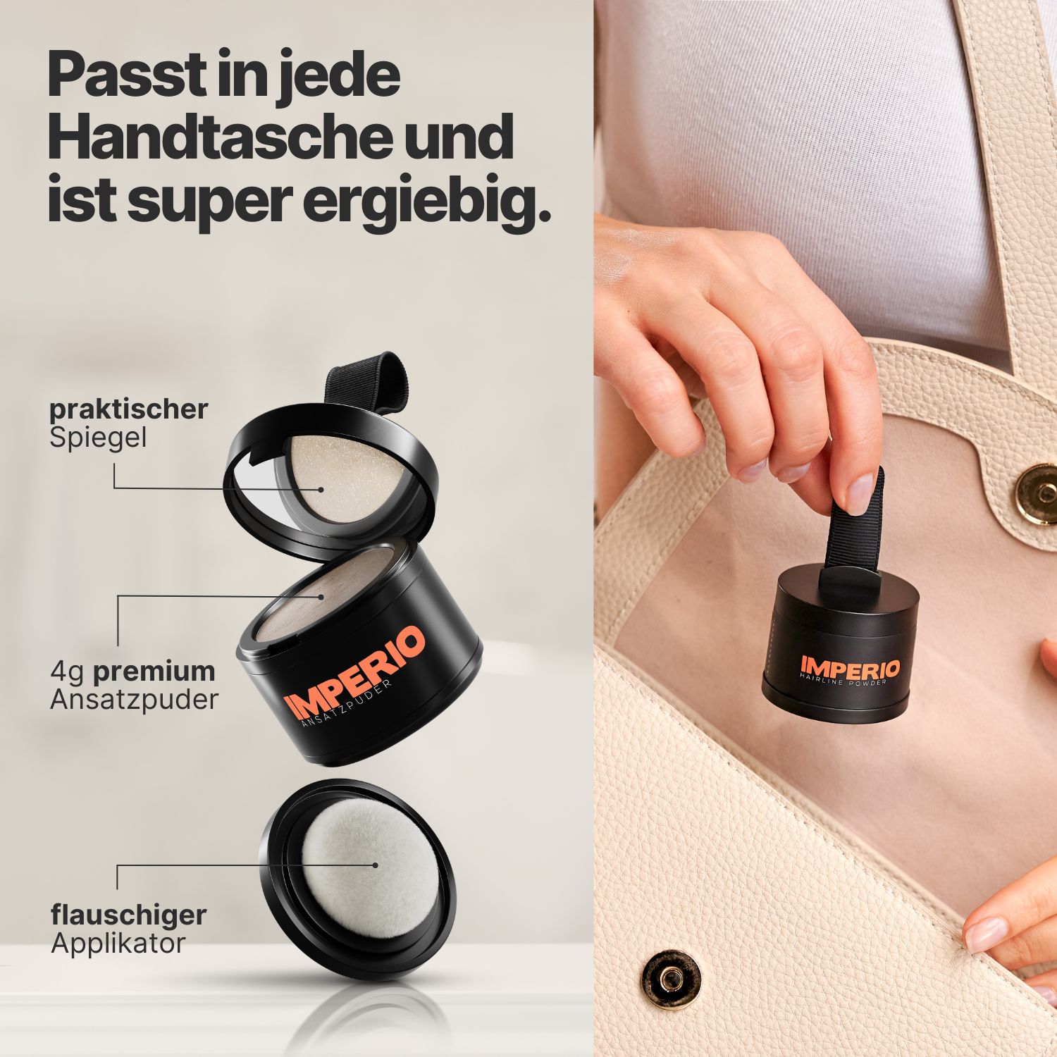 IMPERIO® Ansatzpuder - kaschiert herauswachsende Ansätze & kahle Stellen im Haar