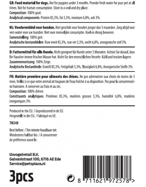 Timo Geitenhuid - Hondensnacks - Geit 50 cm 3 stuks