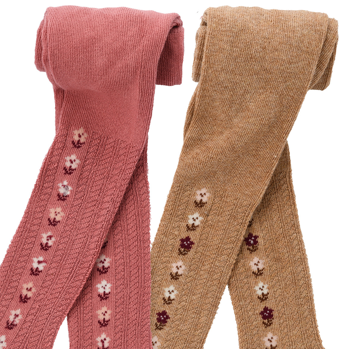 Topomini 2 Baby Strumpfhosen mit Blümchen rosa / hellbraun