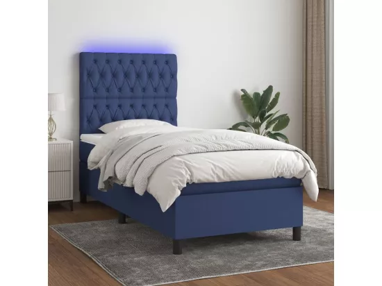 Sommier tapissier avec matelas et LED Bleu 90x190 cm Tissu