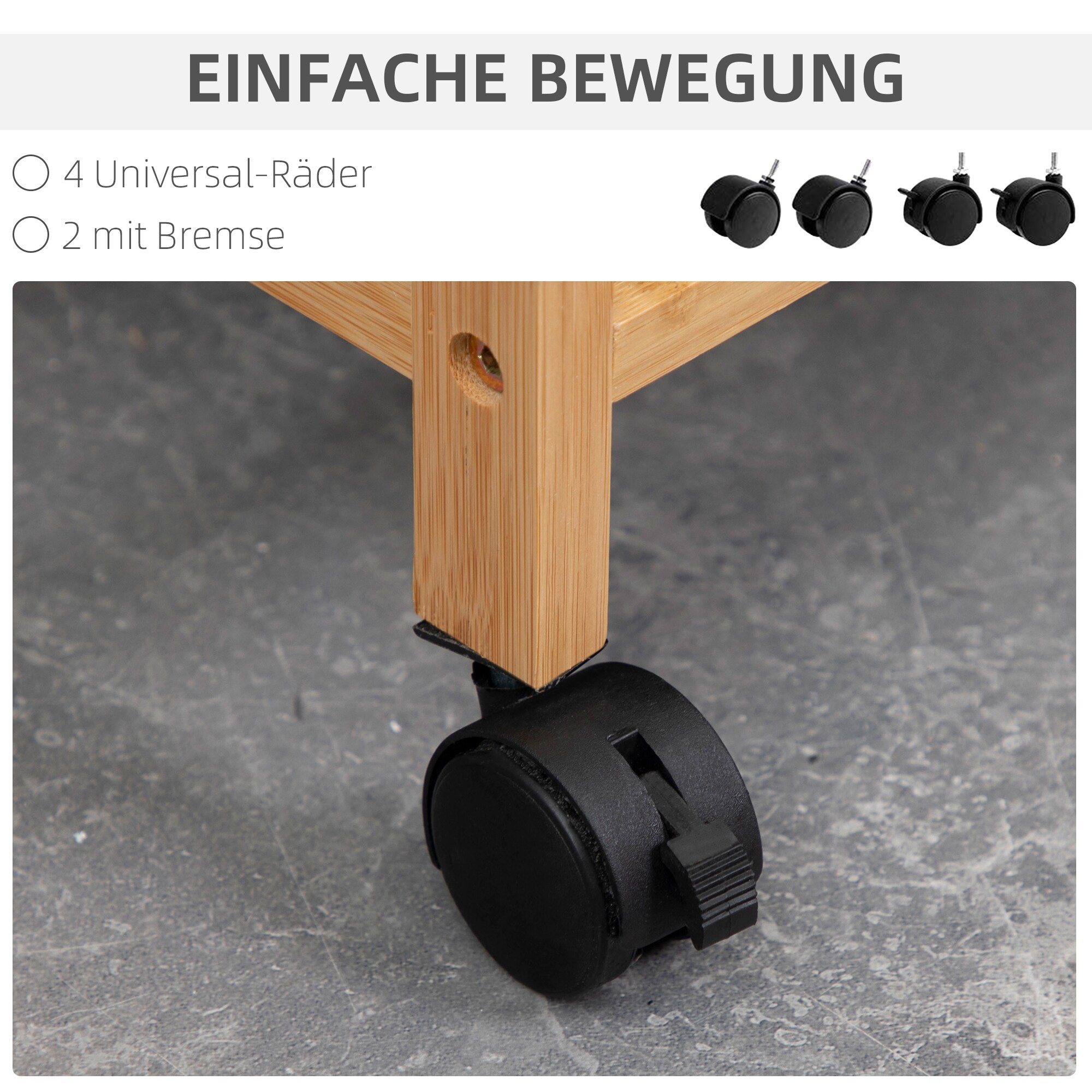 HOMCOM Wäschekorb mit Rollen grau, natur 42L x 35B x 84,5H cm