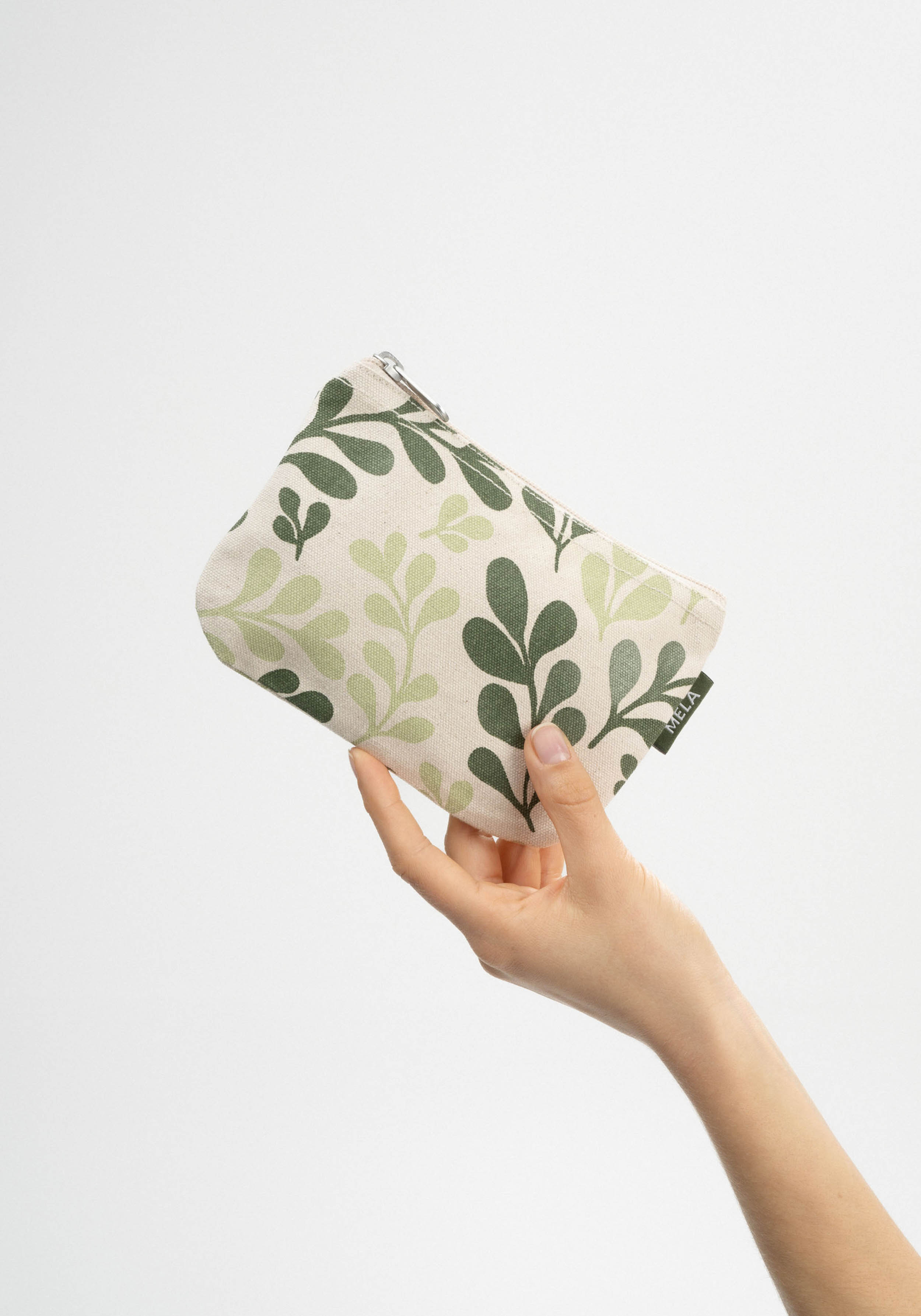 Mela Kleine Kosmetiktasche Small Pouch Greige/Green Leaf Print