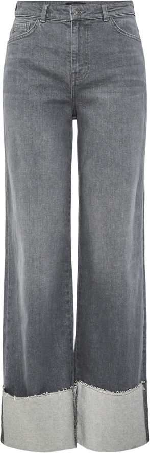 Pieces PCPIL HW STRAIGHT FOLD UP JEANS Grey denim