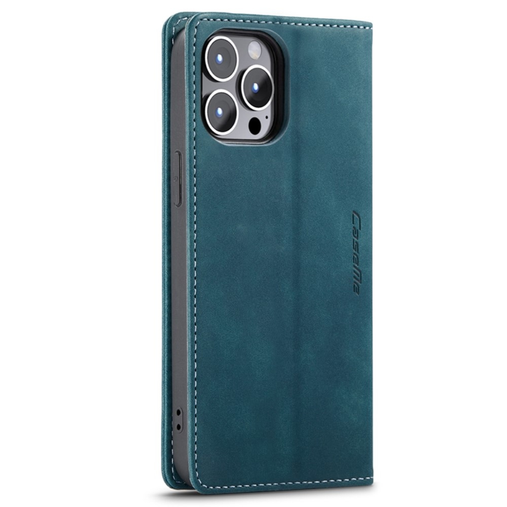 iPhone 14 Pro Leder Tasche Flip Wallet Etui mit Kartenfächern - Blaugrün