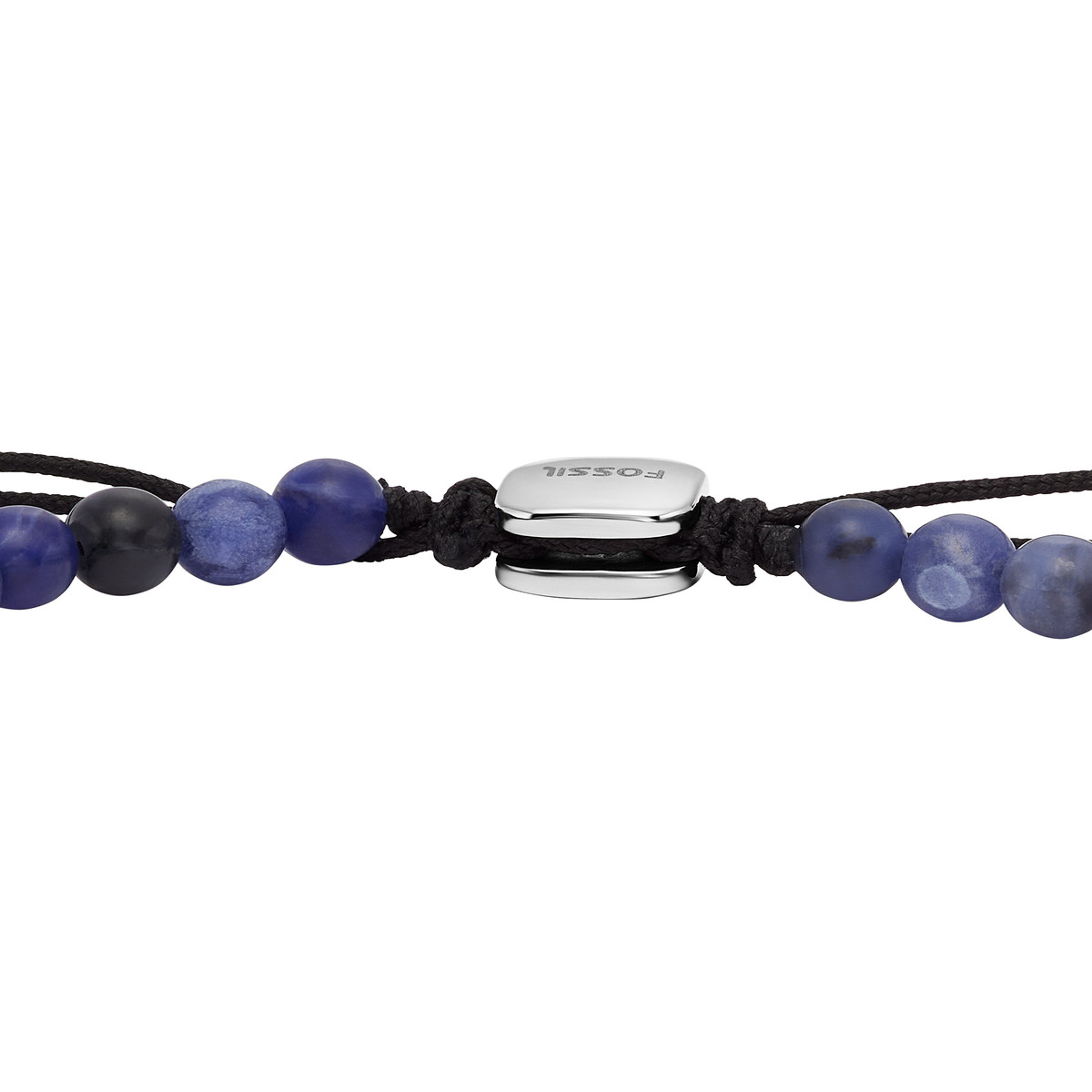 Bracelet FOSSIL acier inoxydable cordon noir sodalites