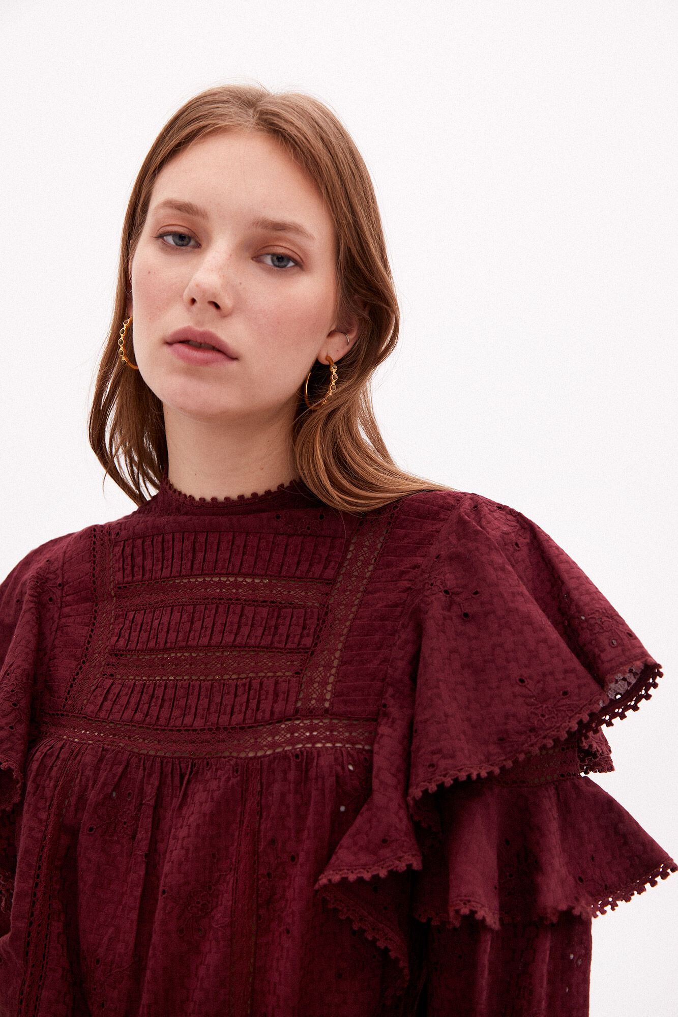 Linda blusa romântica de algodão - Vermelha
