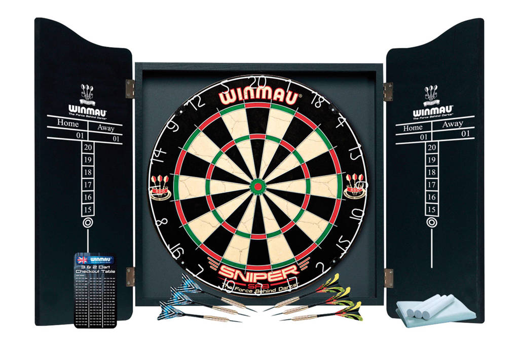 Schitterende kast met dartbord. Complete setPro Dartset - kabinet, dartbord en 6 dartpijlen