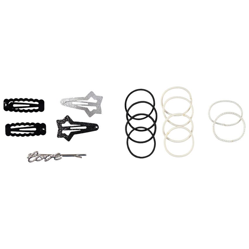 Lot de 5 barrettes et 10 élastiques fantaisie pour fille - Noir