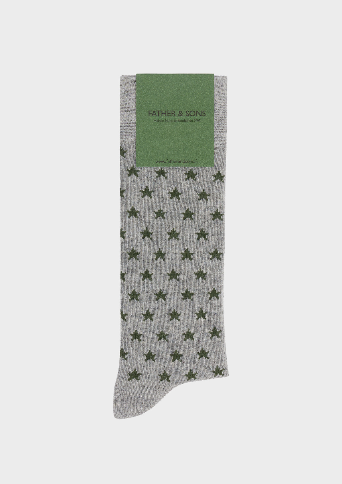 Chaussettes en coton bio mélangé gris à motif étoile kaki