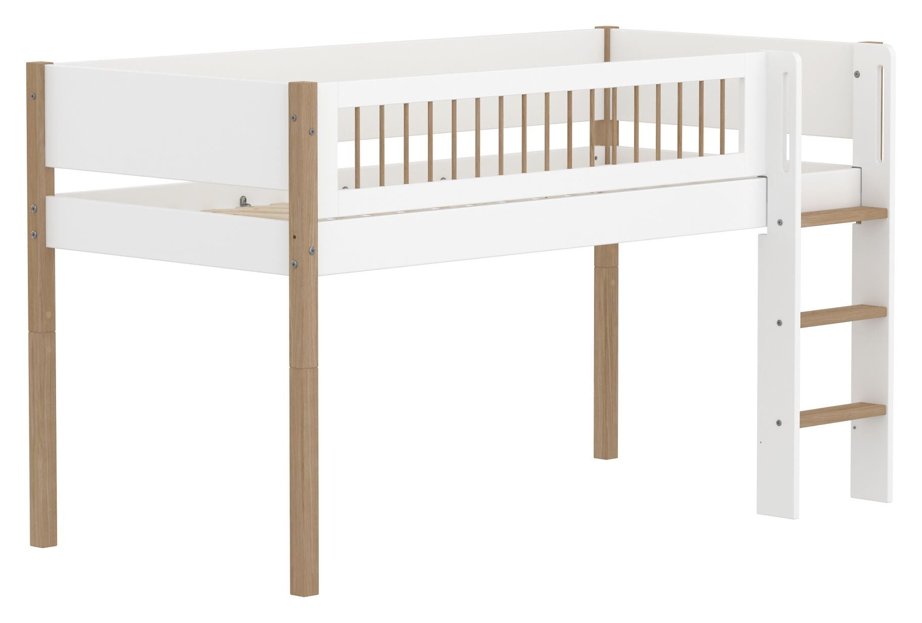 Flexa NOR Leiter gerade Halbhochbett inkl. Pfosten - Weiss / Eiche / B: 109.0 cm x T: 208.0 cm x H: 120.0 cm