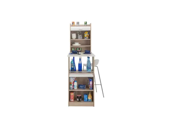 Table comptoir de cuisine + Meubles rangement Blanc - LUFAY