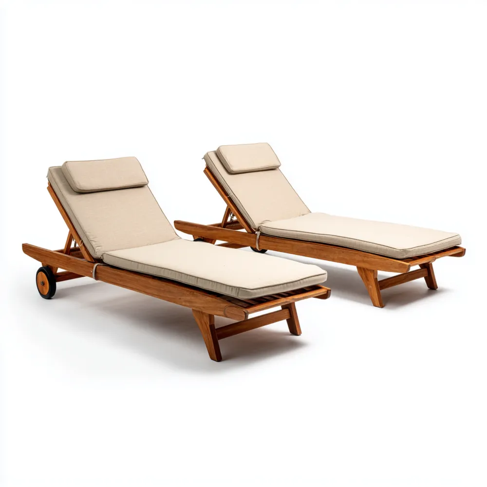 Gartenliege Set Holz 200x60x35 cm Beige – Verstellbar