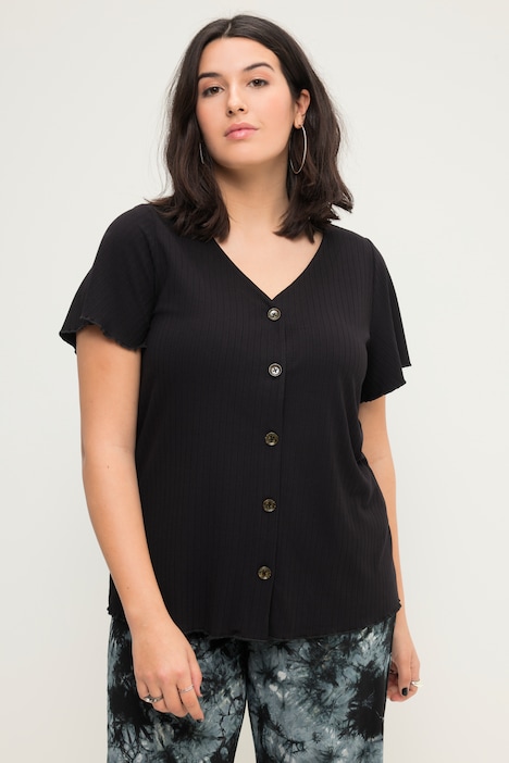 Rippshirt, Classic Shape, V-Ausschnitt, Flügel-Halbarm