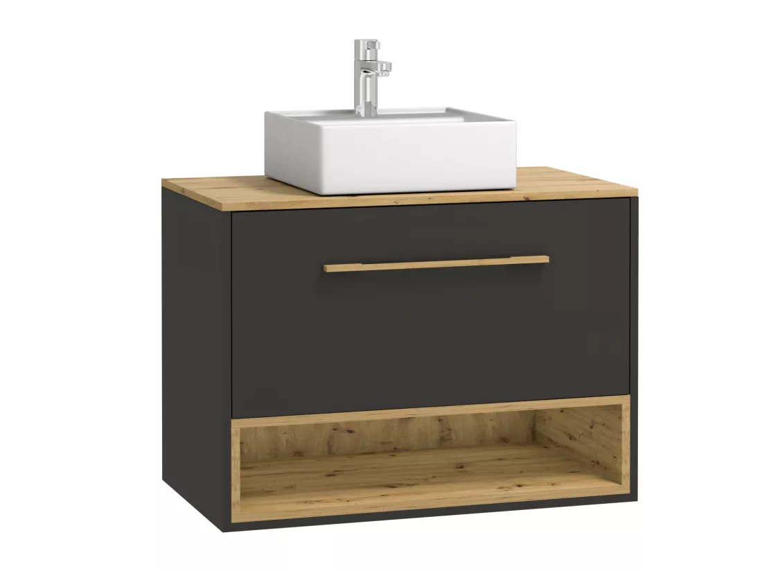 Meuble de salle de bain suspendu anthracite avec vasque à poser - 80 cm - YANGRA