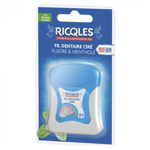 Fio dental encerado com flúor e mentol Ricqles, 60 m