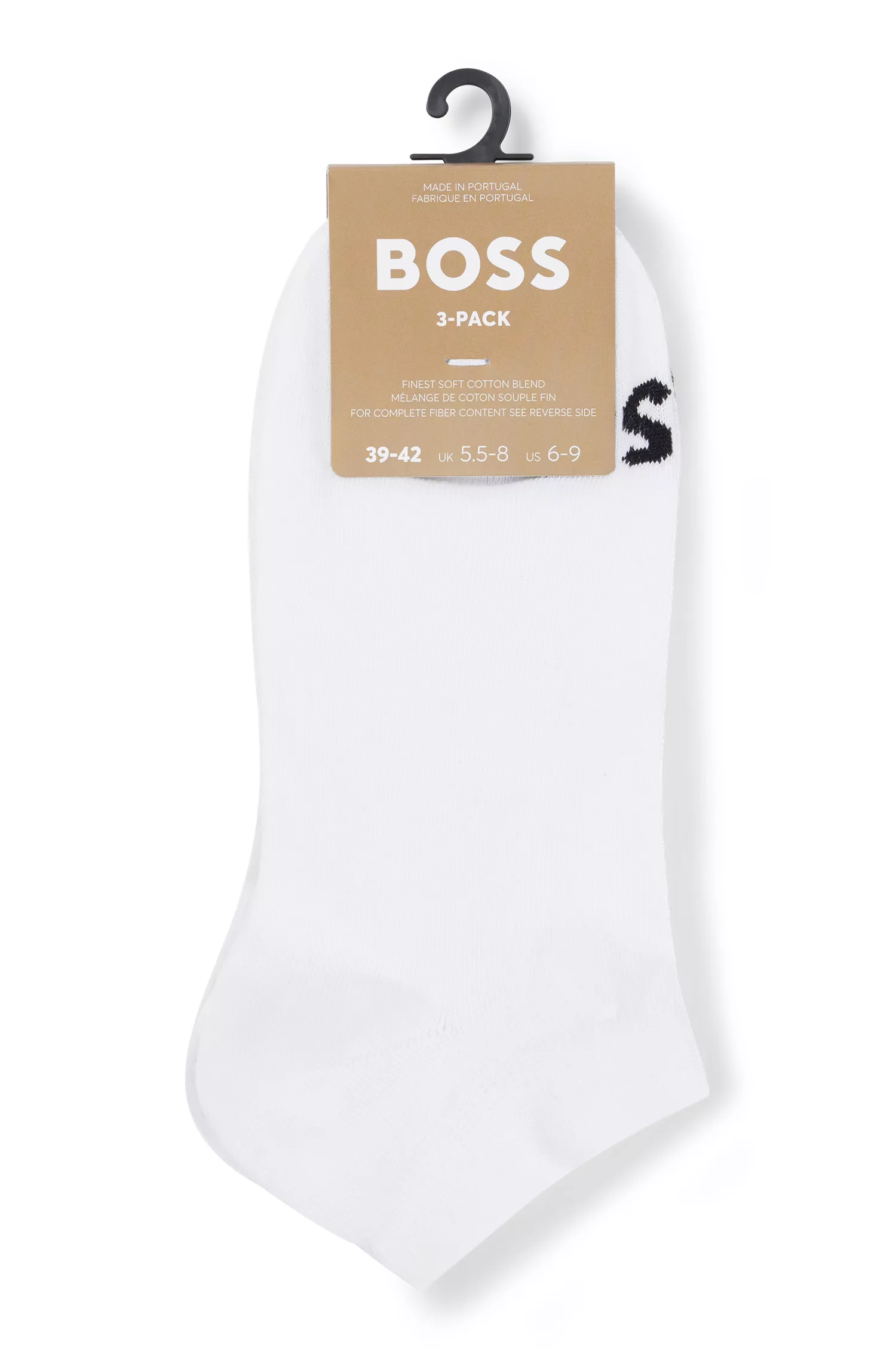 BOSS Black - Pacote com três pares de meias até o tornozelo com logotipos contrastantes.
