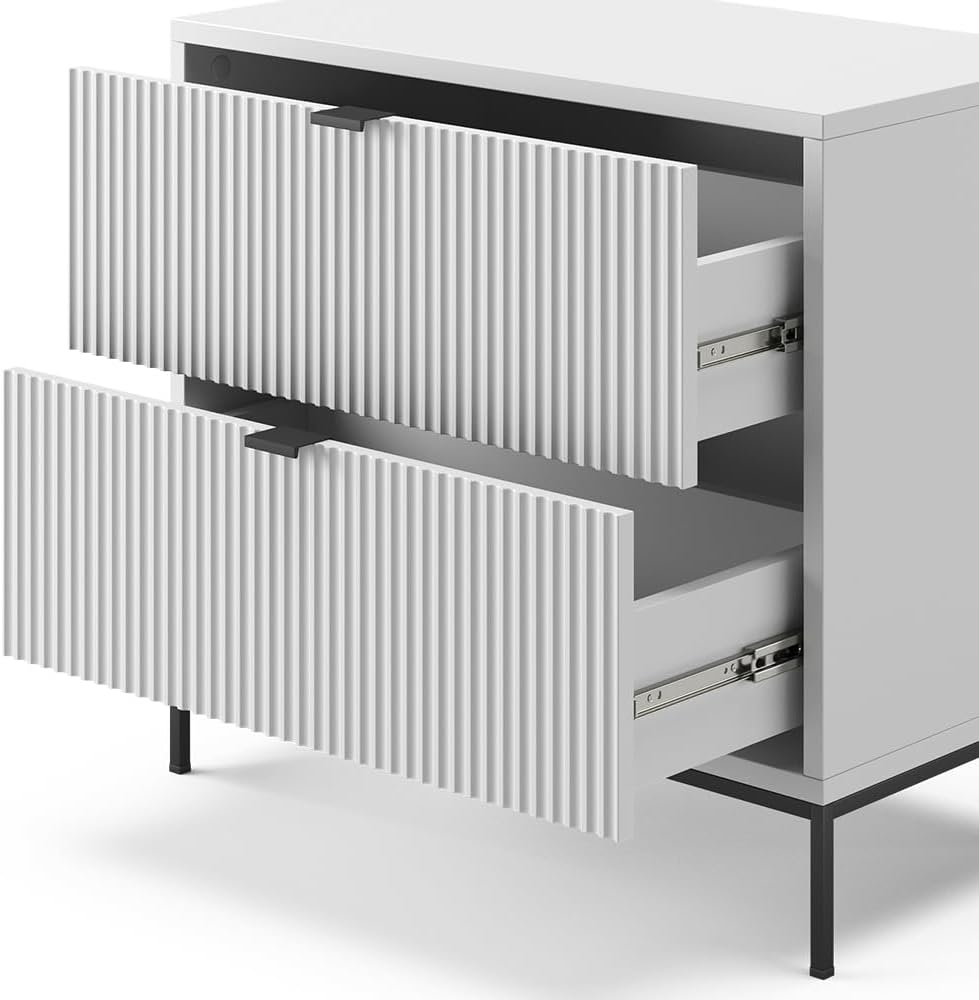 Vicco Nachttisch Eliza, Nachtkommode, Weiß, 66 x 60 cm mit 2 Schubladen