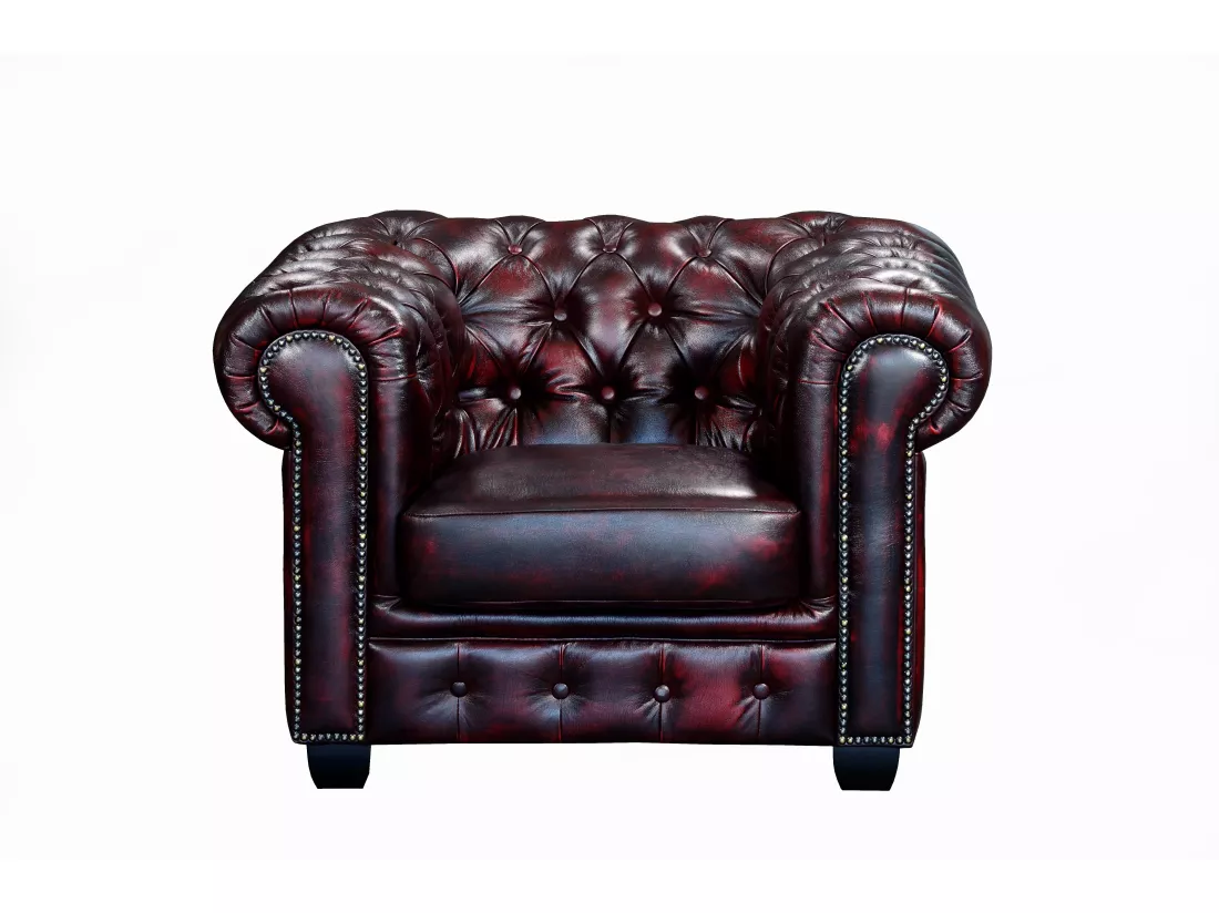 Canapé chesterfield 3 places et un fauteuil BRENTON 100% cuir de buffle - Bordeaux
