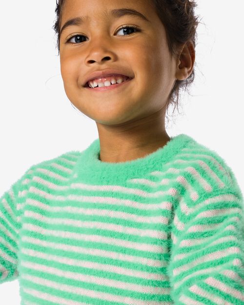 pull enfant fluffy à rayures vert