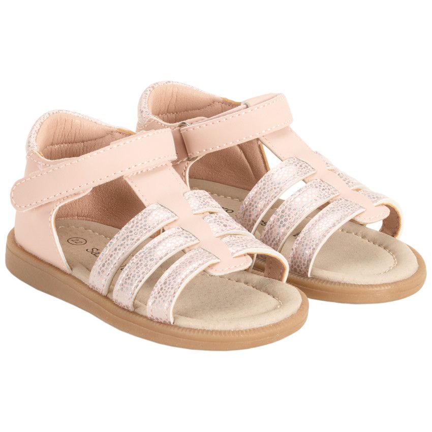 Sandales velcro à brides irisées fantaisie pour bébé fille - Rose