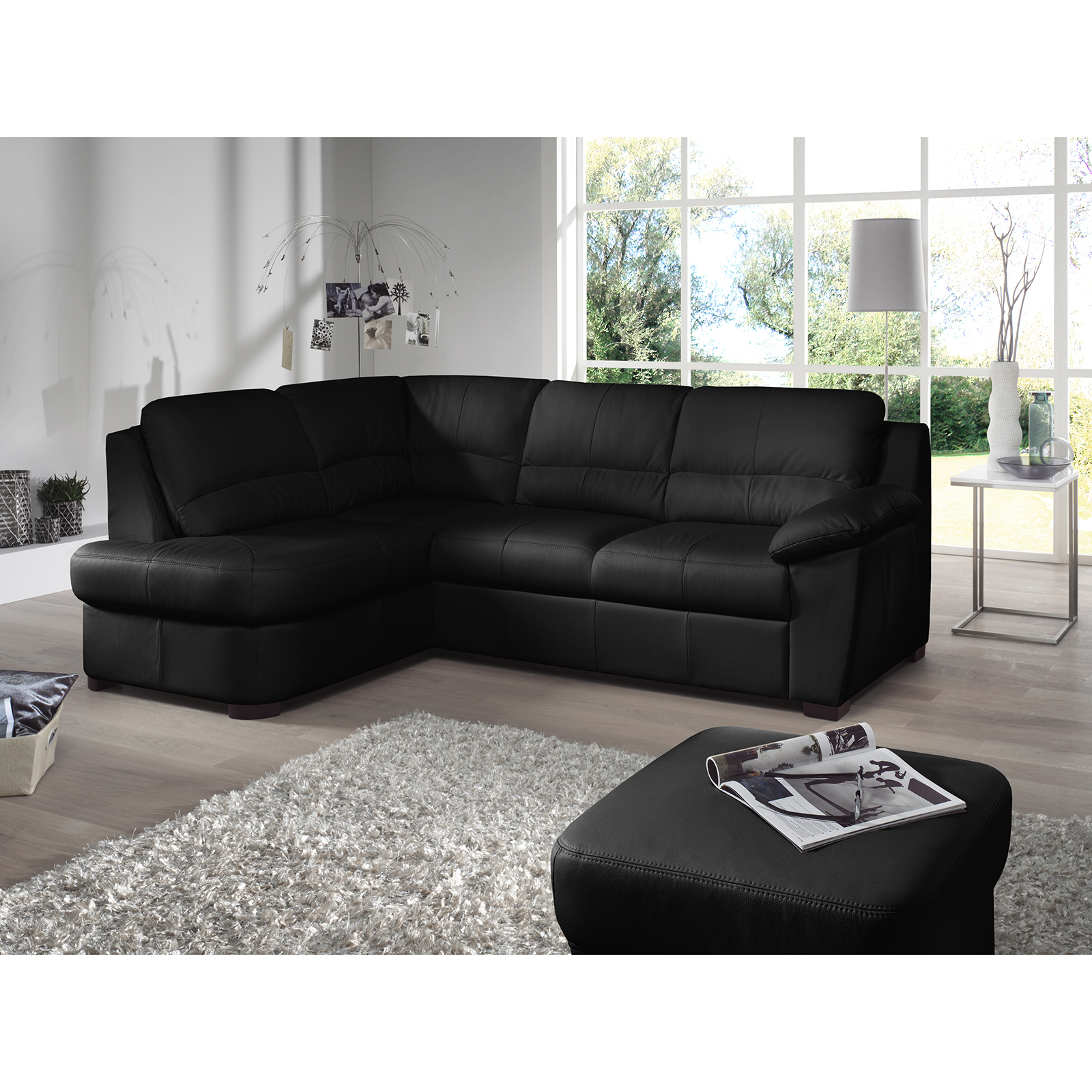 Ledersofa - schwarz - Basismodell - Ottomane links