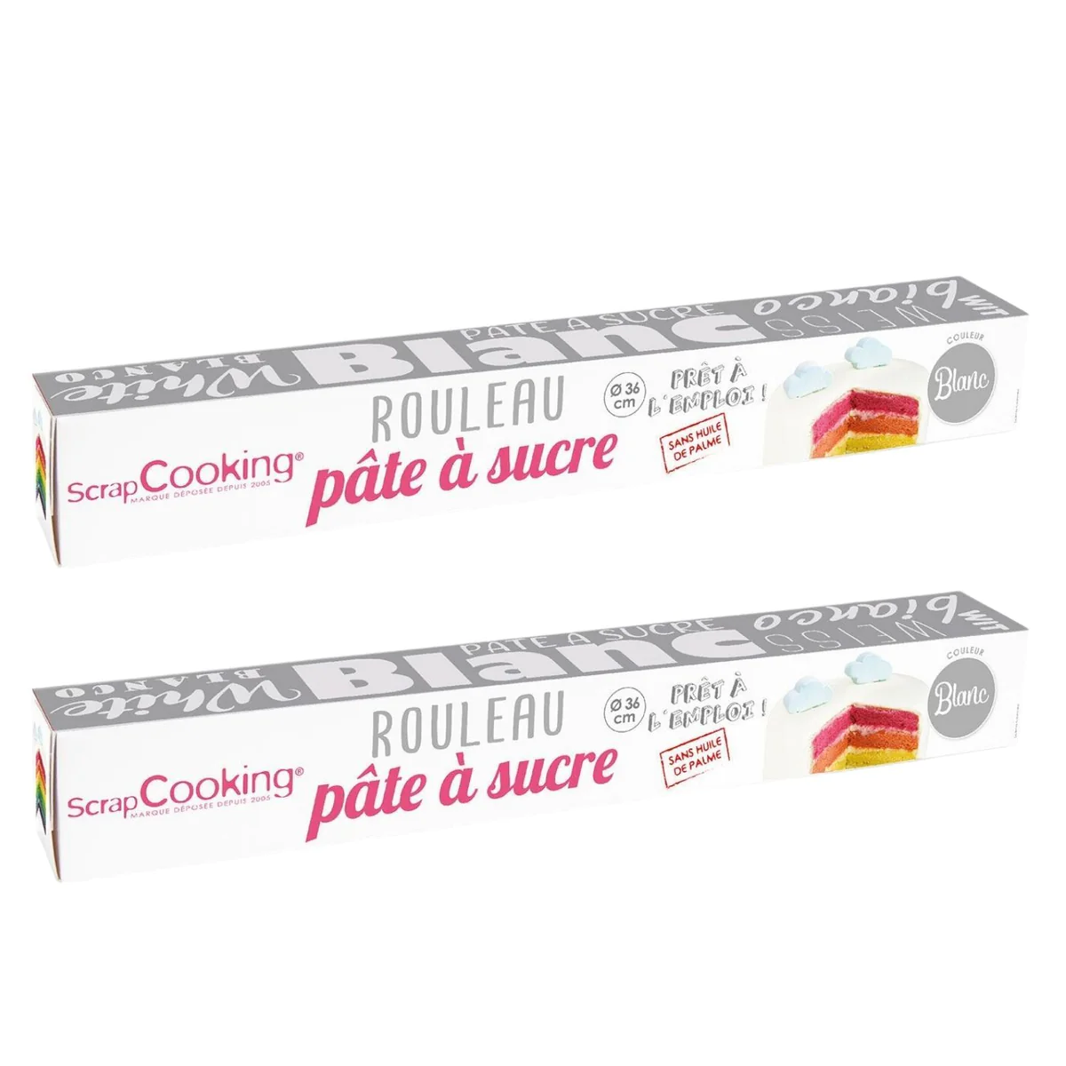 2 rouleaux de pâte à sucre blanche Ø 36 cm Scrapcooking