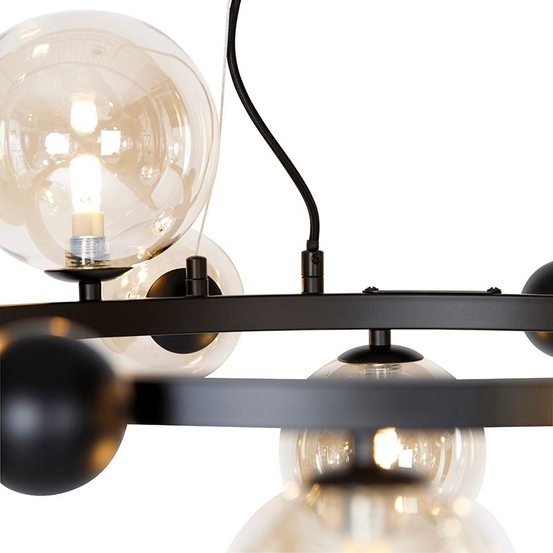 Smart hanglamp zwart met amber glas 12-lichts incl. 12 Wifi G9 - David