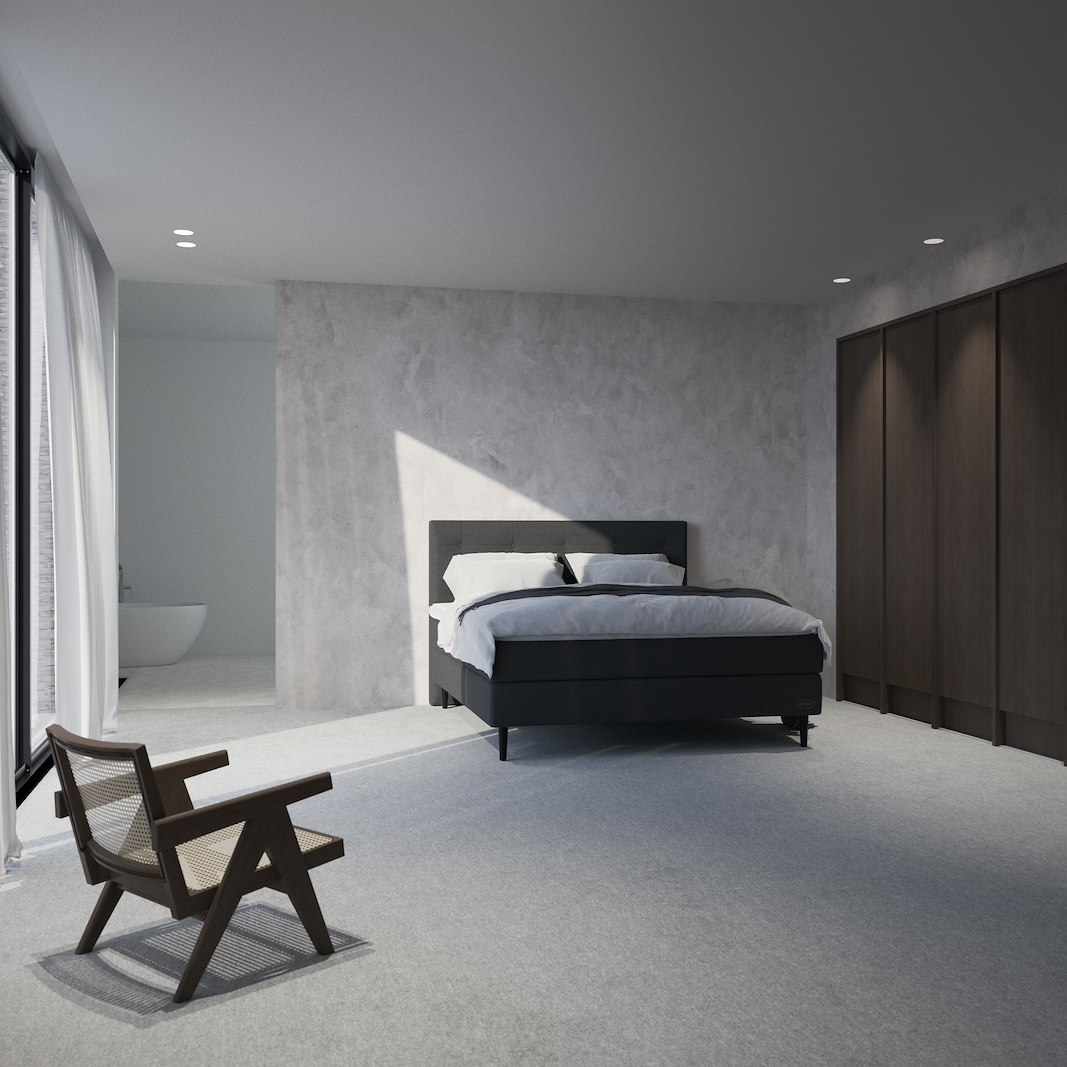 Opal Jubileums-kontinentalseng Tekstil 357 antrasitt, medium/fast, seamless, Sleep I overmadrass og Conic 18 cm sorte ben + støtteben, gavl selges separate