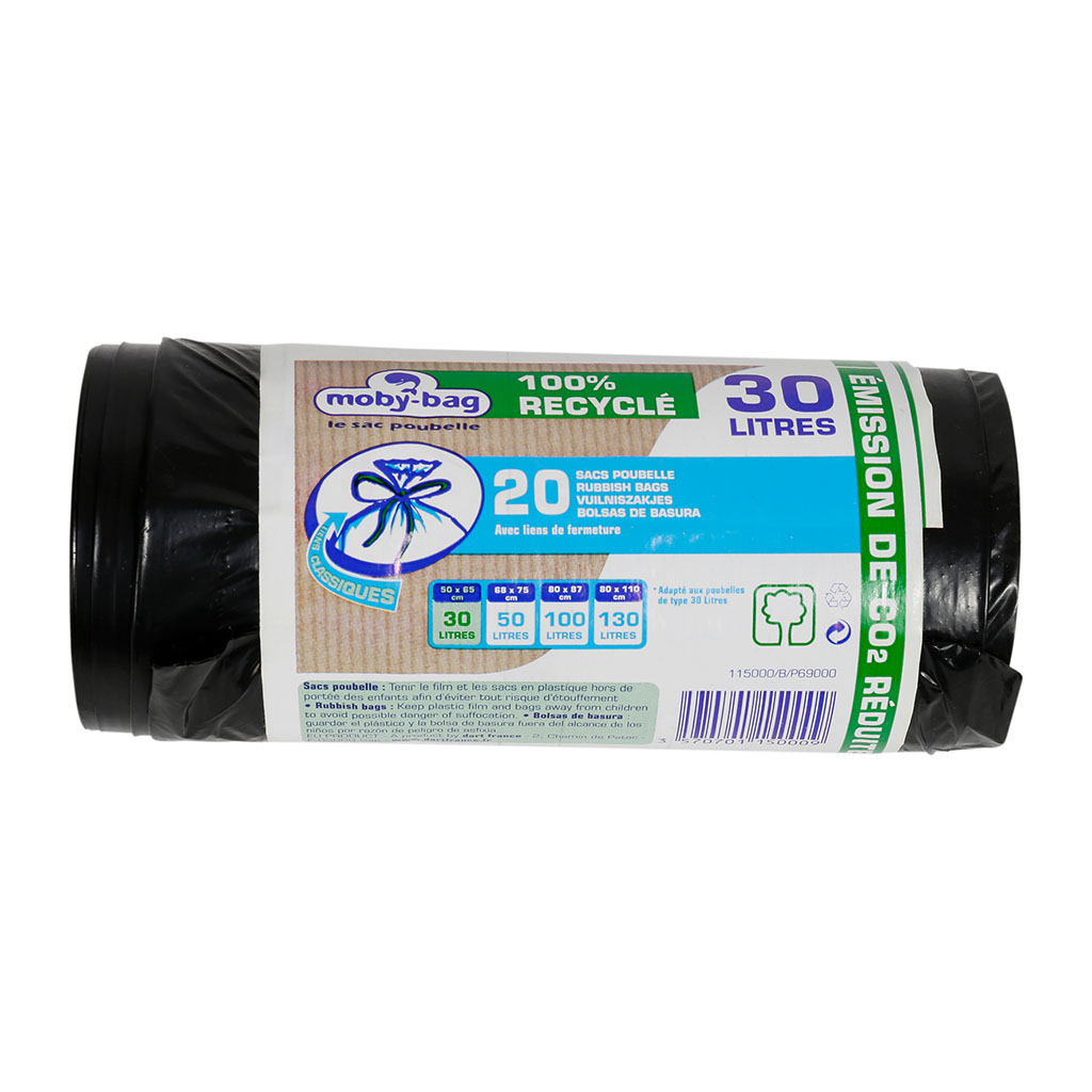 Lot de 20 sacs poubelle noir 30L