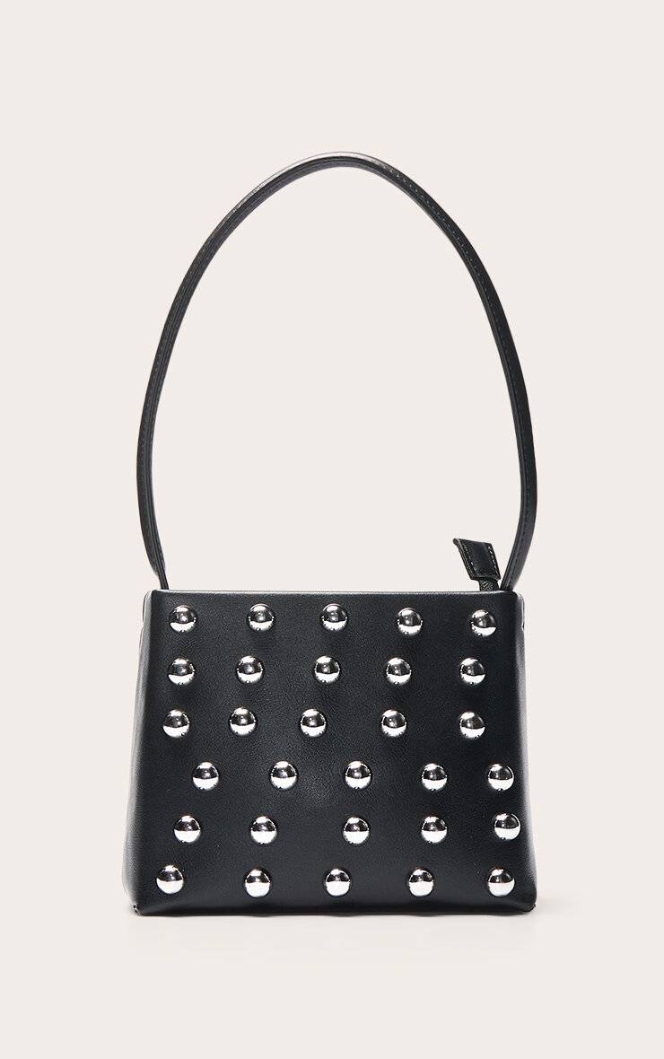 Noir Mini Sac À Bandoulière Structuré À Clous Bombés