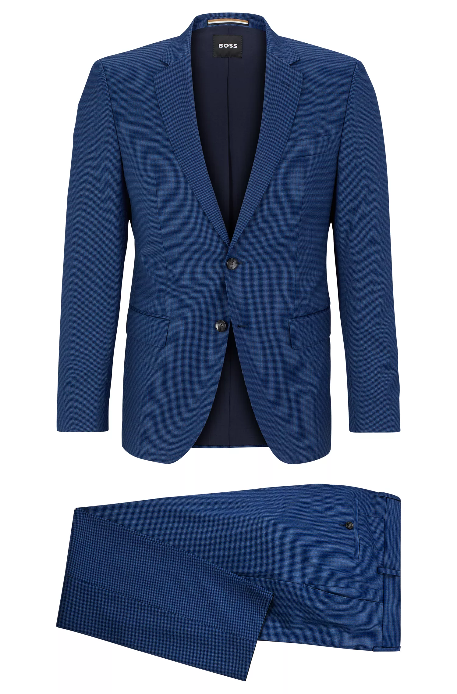 Terno BOSS preto slim fit em lã elástica estampada