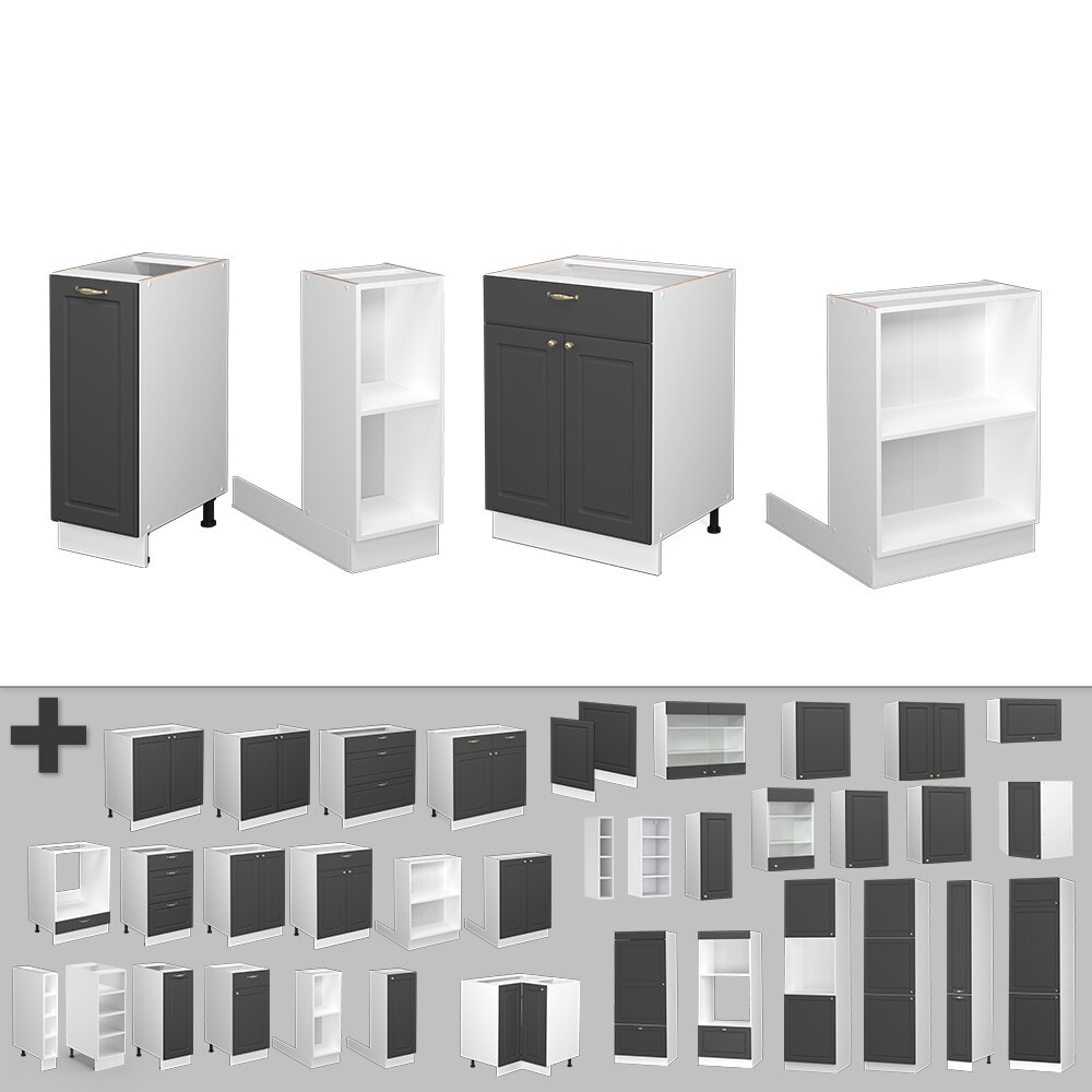 Vicco Kücheninsel Küchenblock Einbauküche Fame-Line Landhaus Weiß Anthrazit 90 cm Gold Küchen Schränke Apothekerunterschrank Schubunterschrank Regalinselunterschrank Softclose-Scharnier Küchenmöbel