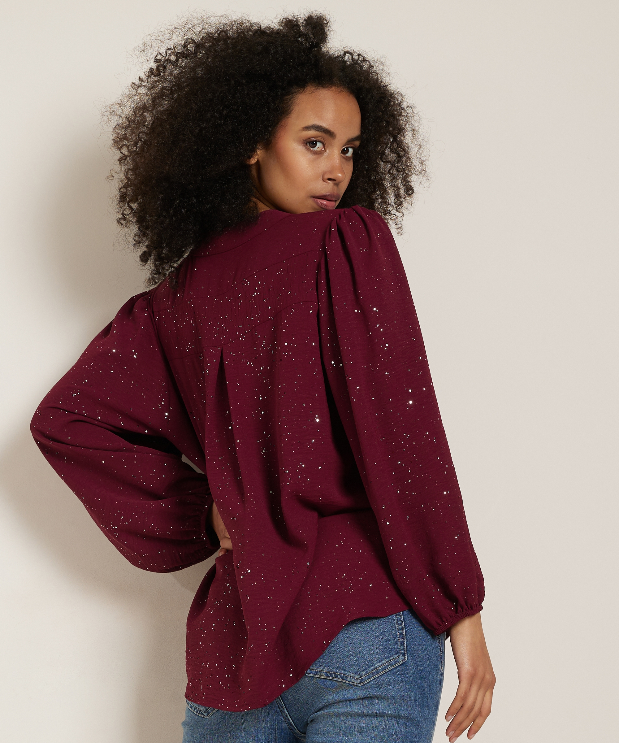 glitter top met v-hals