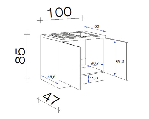 Flex Well spoelbakkast inclusief spoelbak Speed BxDxH 100 x 50 x 85 cm wit mat gedemonteerd