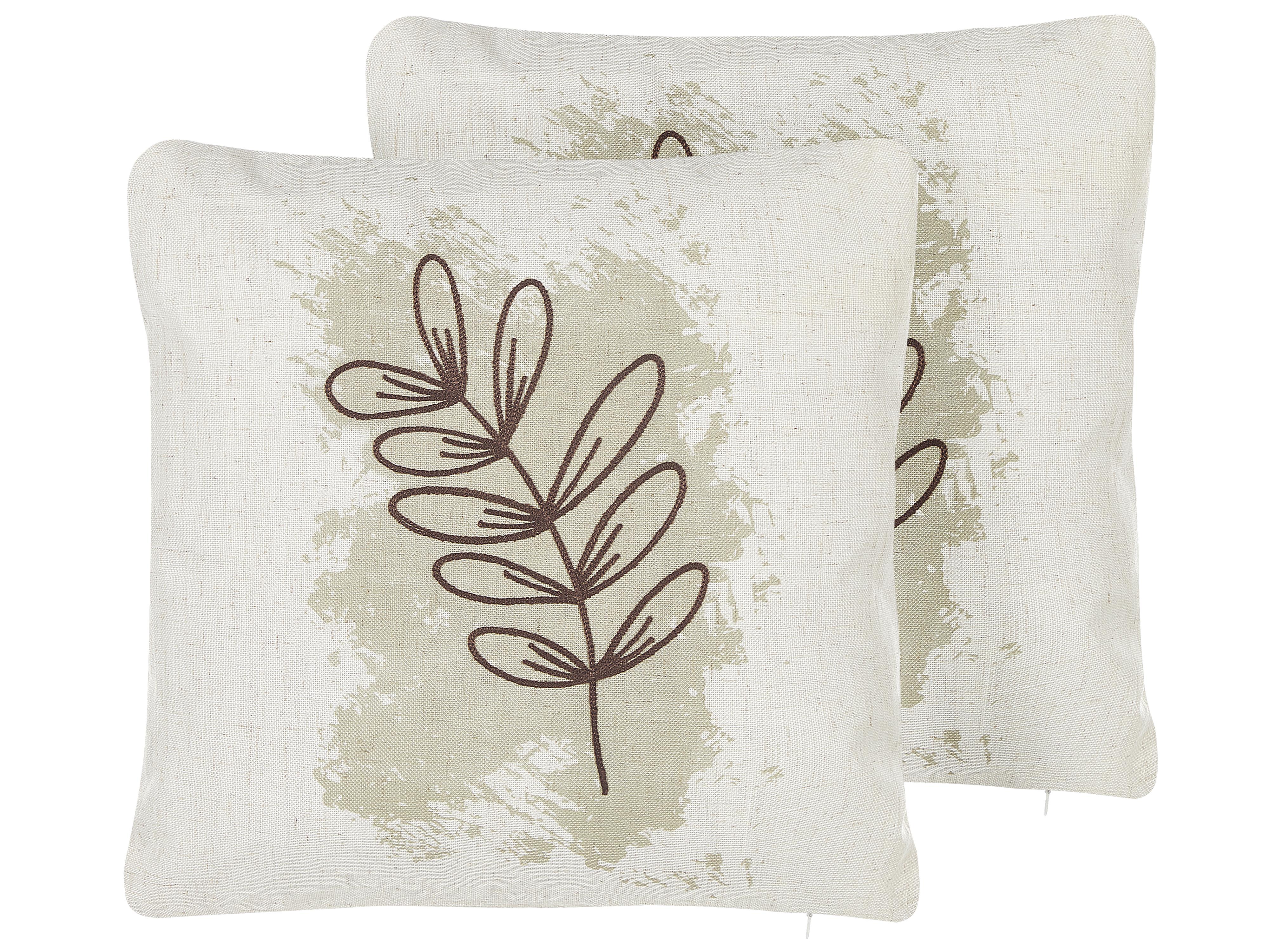 Set van 2 sierkussens CALENDULA 45 x 45 cm Wit bladpatroon