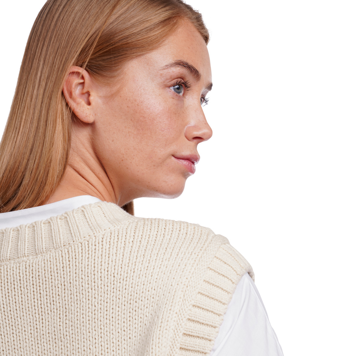 Jonas Nielsen Damen Strickpullunder mit Zopfmuster beige