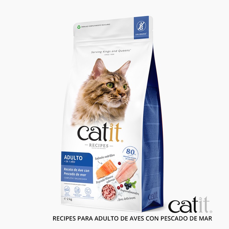 Catit Recipes Ração para Gatos Adultos - Receita de Aves com Peixe do Mar, 2 kg