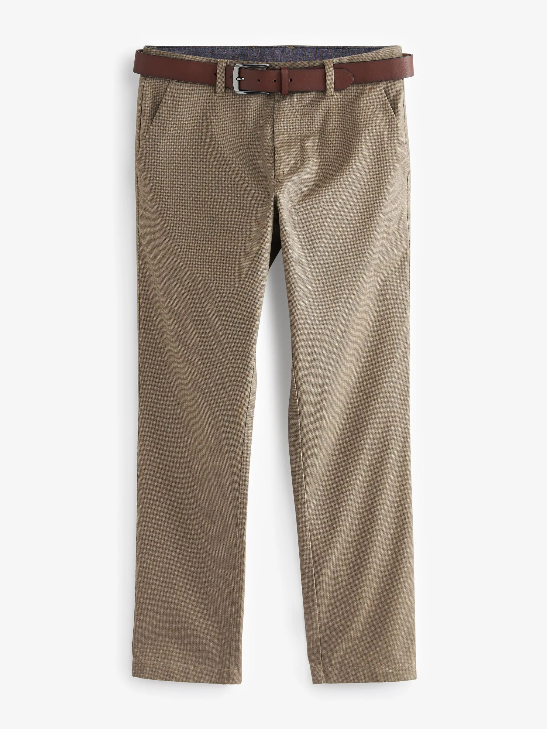 Pastelgeel - Slim Fit - Zachte chino met print en riem