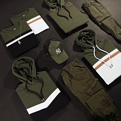 Sweat Capuche Slim Fit Tricolore 1436 Vert Kaki Blanc
