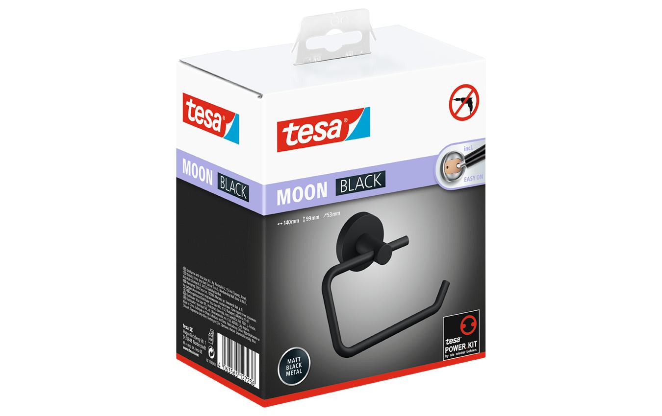 Toilettenpapierhalter ohne Deckel, Moon Black, SchwarzMatter WC-Rollenhalter mit rundem Design, ohne Bohren inkl. Klebelösung