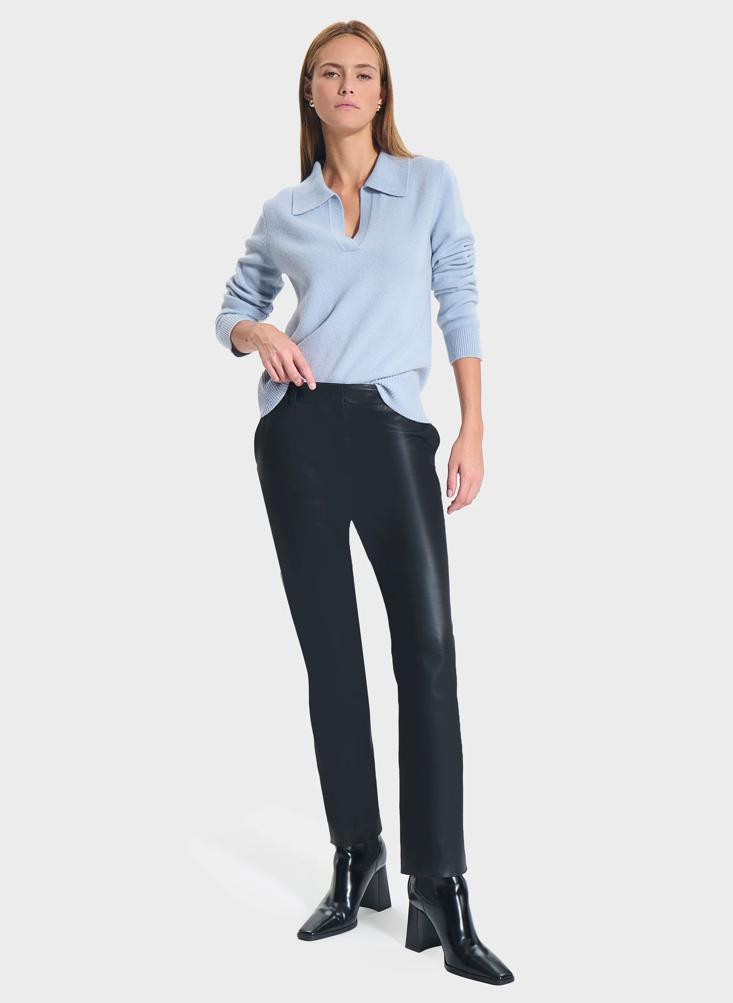 NAMBA - Pull col à revers en cachemire | Bleu