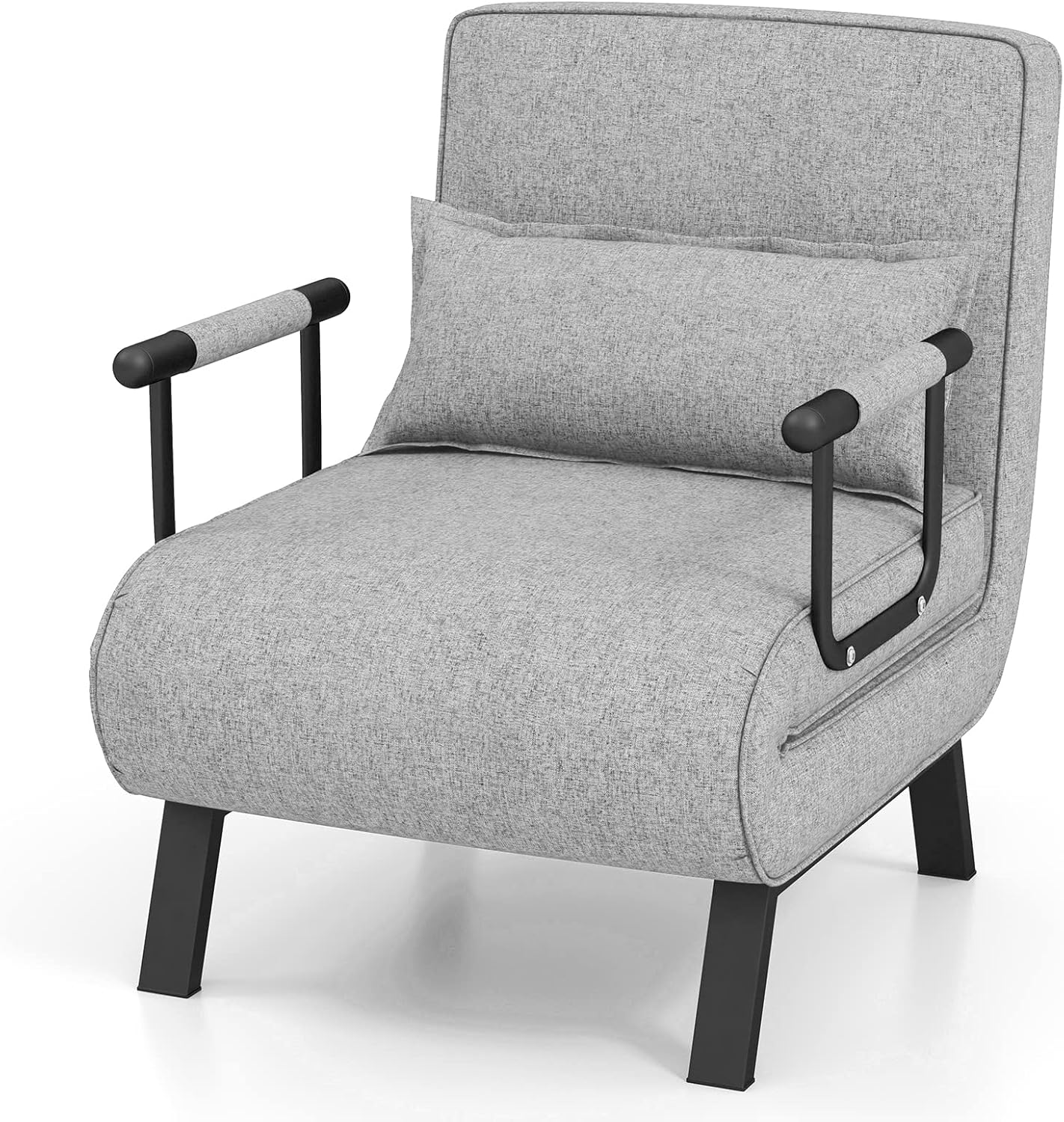 COSTWAY 4 in 1 Schlafsessel mit Bettfunktion, klappbares Schlafsofa mit verstellbarer Rückenlehne & abnehmbarem Kissen, Klappsessel, Klappbett, Sofabett mit Metallrahmen bis 150 kg belastbar, Hellgrau