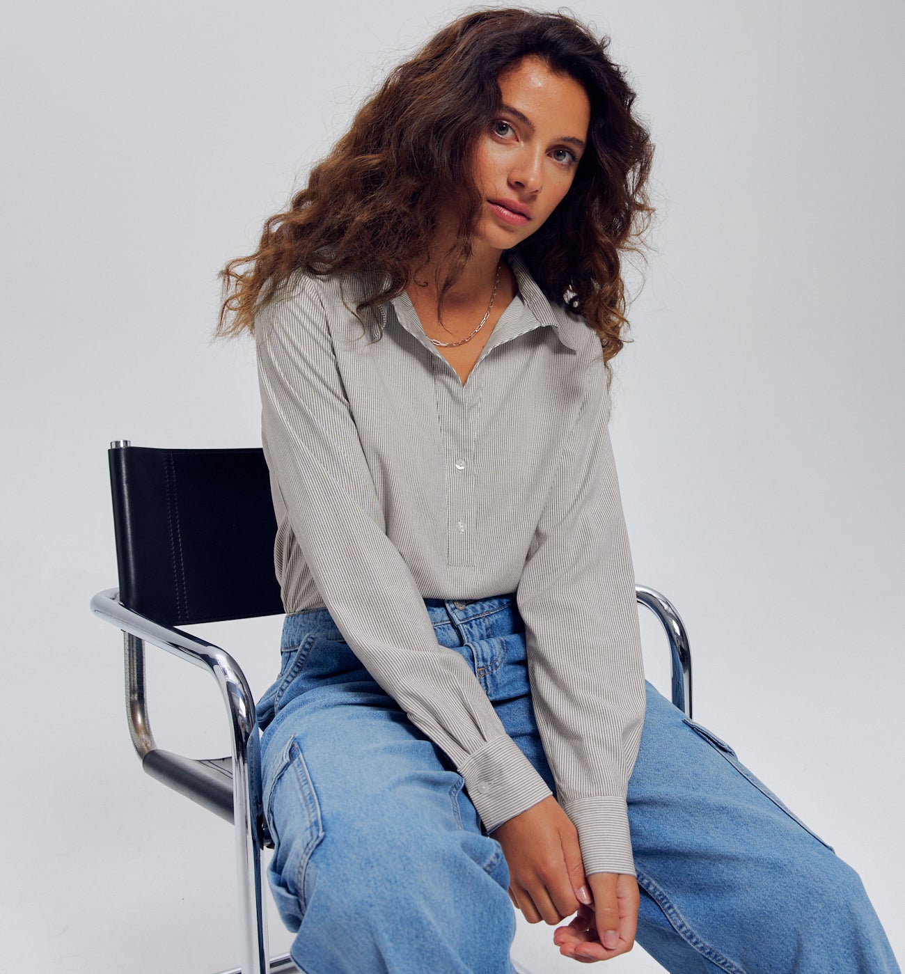 Blouse rayée oversize Femme - Rayé marine