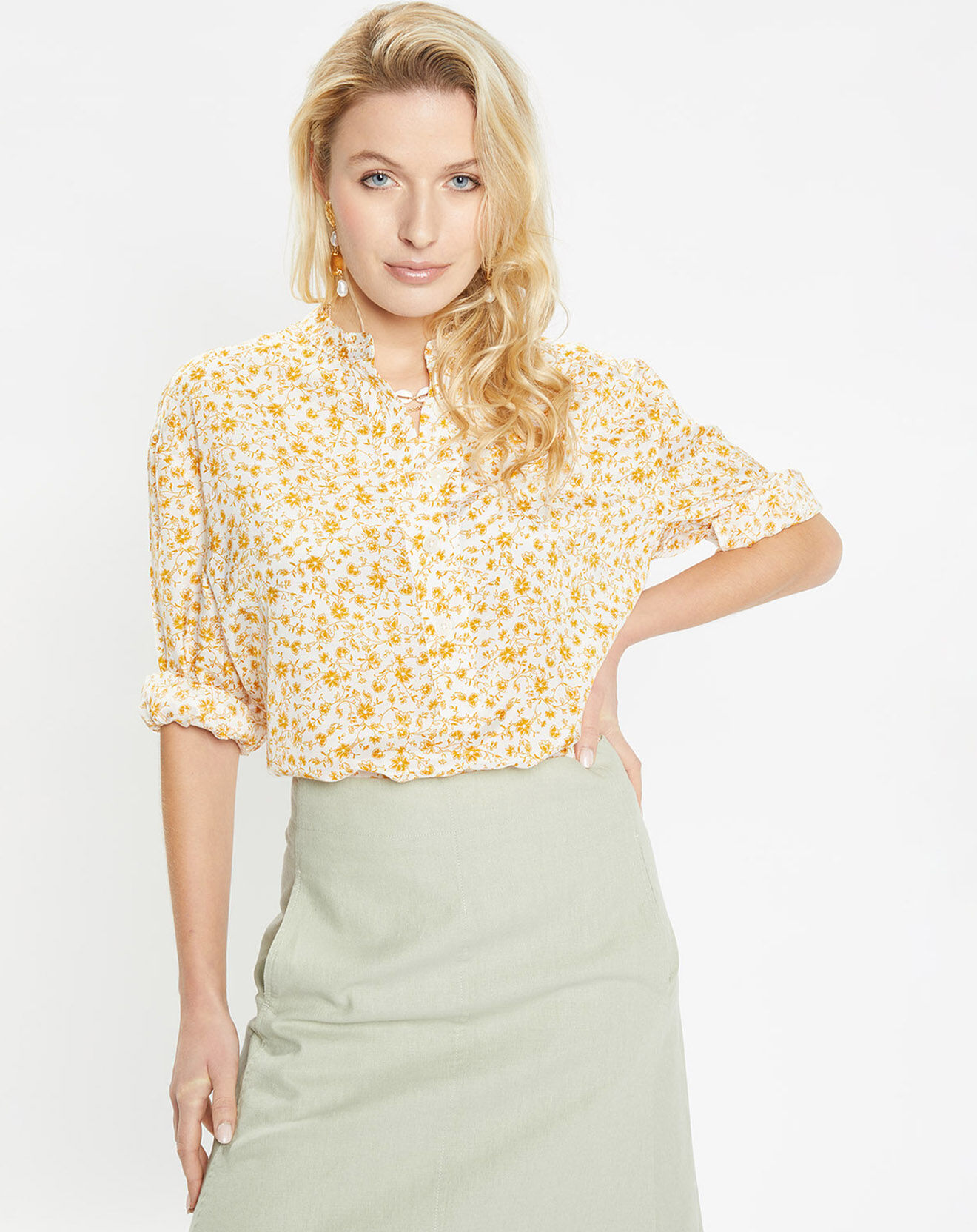 Jodhpur Blouse fluide Anita imprimé floral beige/jaune