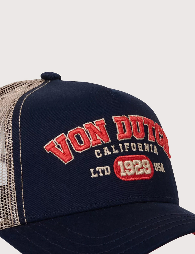 VON DUTCH CASQUETTE LOGO TRUCKER COLLEGE MARINE CORAIL