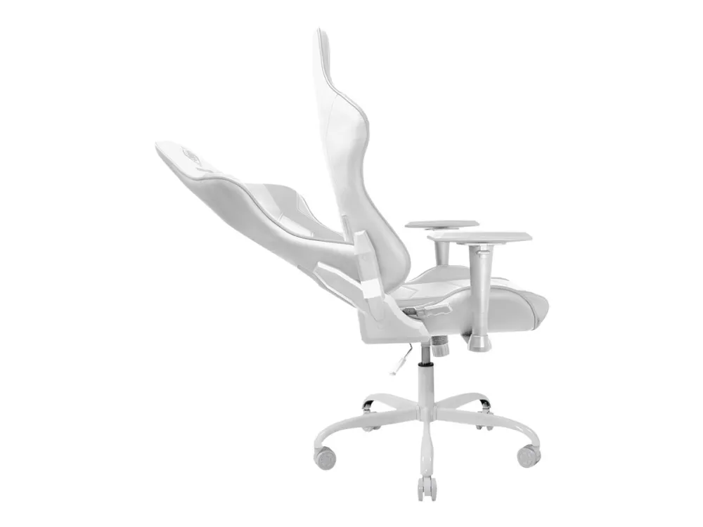 DELTACO GAMING GAM-096 - Spillestol - ergonomisk - høj ryg - armstøtter - T-formet - vippe - drejeled - aluminiumsramme, PU-behandlet læder - hvid